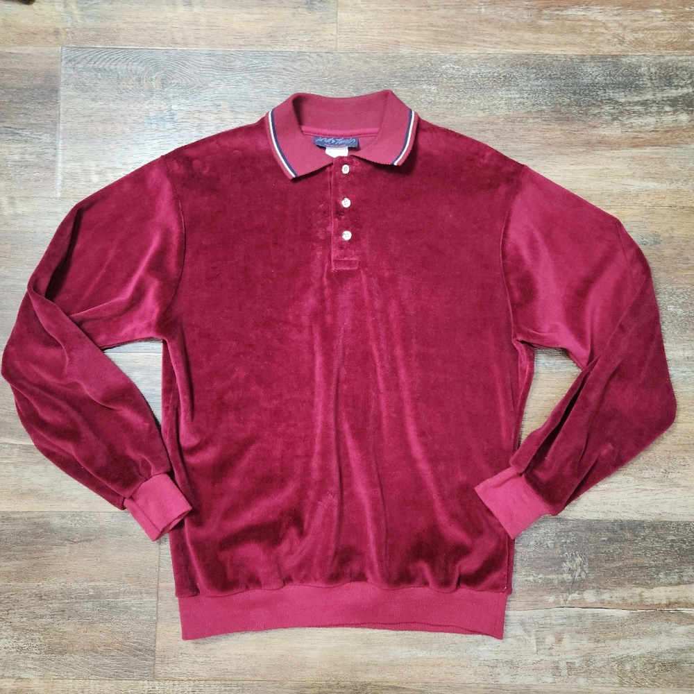 VINTAGE 70s LORD &  TAYLOR VELOUR VELVETY 3 BUTTON COLLARED LONG SLEEVE SHIRT
